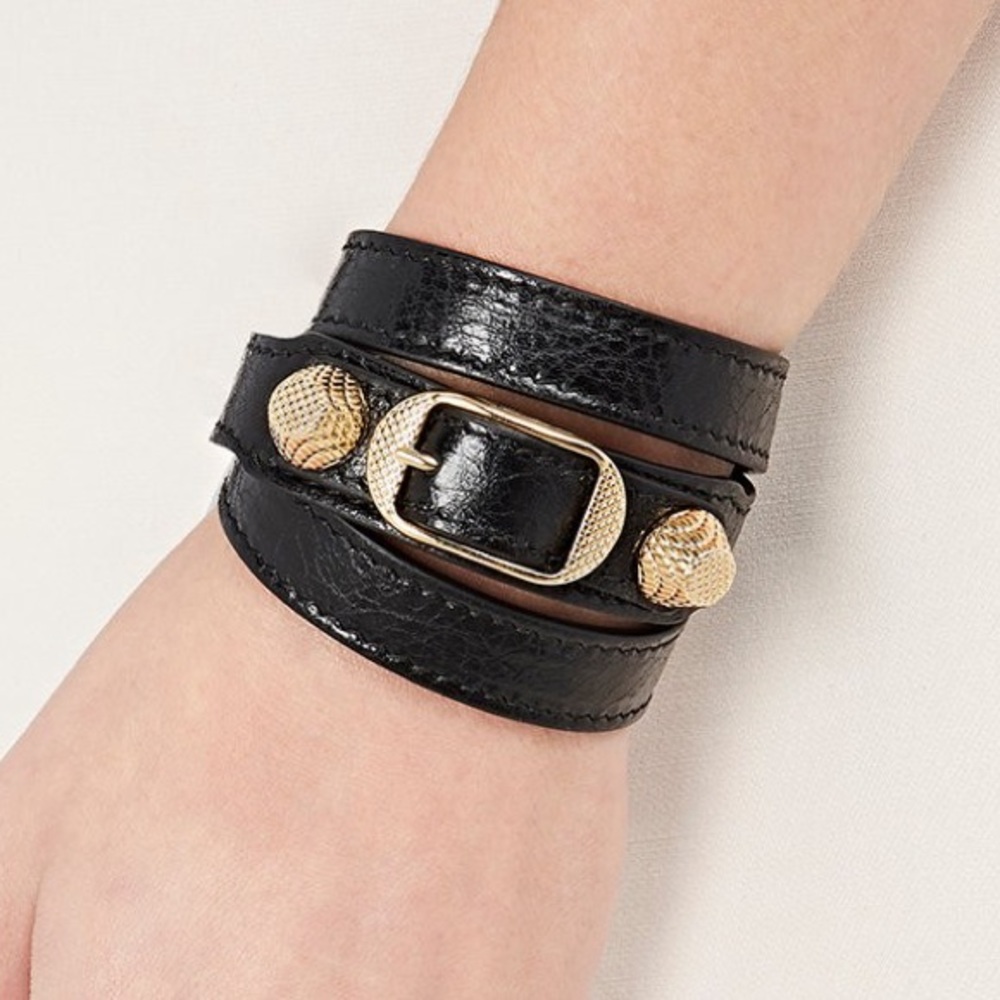 BALENCIAGA Arena Leather Double Tour Wrap Bracelet